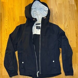 J. Crew Men's Navy Hooded Rain Jacket Windbreaker Size Medium